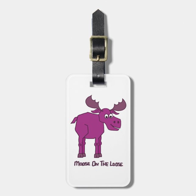Pink Moose on the Loose Luggage Tag (Front Vertical)