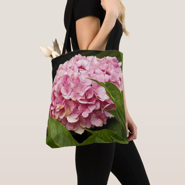 Pink Mophead Hydrangea Floral Tote Bag (Close Up)