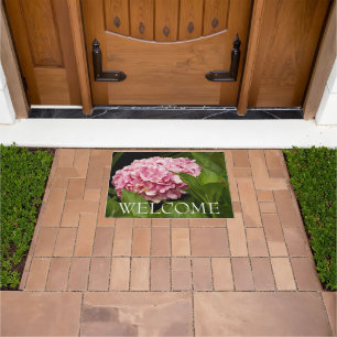 Pink Mophead Hydrangea Floral Welcome Doormat