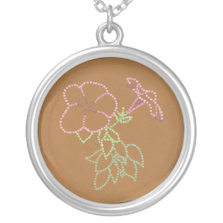 Pink Morning Glories in Pointillism Necklaces