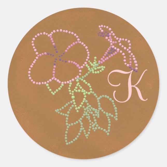 Pink Morning Glories, Monogram Wedding Stickers (Front)