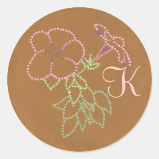 Pink Morning Glories, Monogram Wedding Stickers