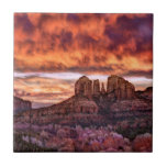 Pink Morning Glory Ceramic Tile<br><div class="desc">Pink Morning Glory IV by David Drost. Features a peaceful image of natural landforms against an orange and pink sky.</div>