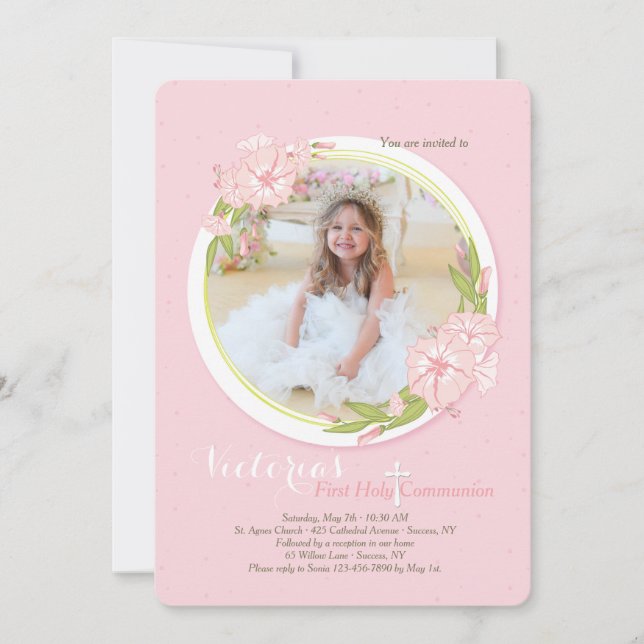 Pink Morning Glory Religious Photo Invitation (Front)