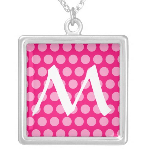 Pink Moroccan Dots with monogram Silver Plated Necklace