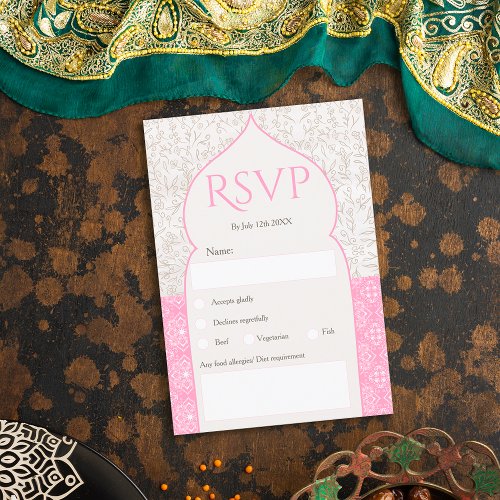 Pink Moroccan floral rsvp wedding Invitation