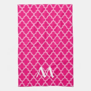 Pink Moroccan Moods Quatrefoil with Initial Towel