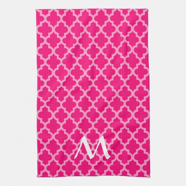 Pink Moroccan Moods Quatrefoil with Initial Towel (Vertical)