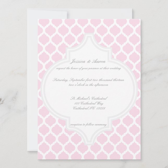 Pink Moroccan Pattern Wedding Invitations (Front)