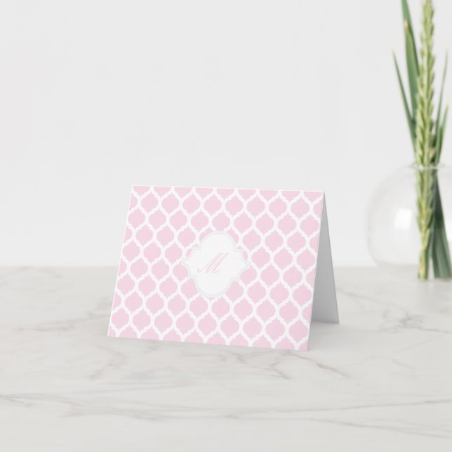Pink Moroccan Pattern with Monogram Note Cards (Front)