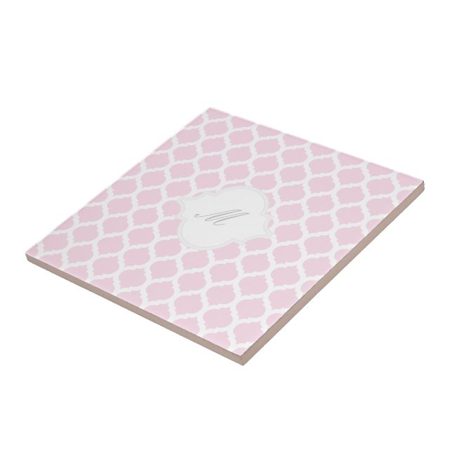 Pink Moroccan Pattern with Monogram Tile Trivet (Side)