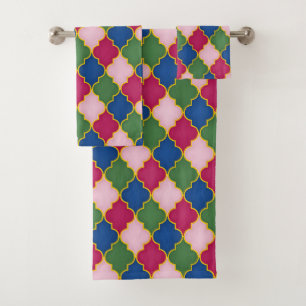 Pink Moroccan Tile (large scale) Bath Towel Set