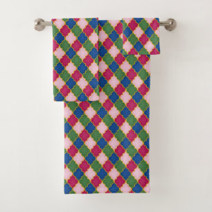 Pink Moroccan Tile (small scale) Bath Towel Set