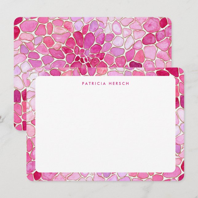 Pink Mosaic Girly Cute Personalized Name Note Card (Front/Back)