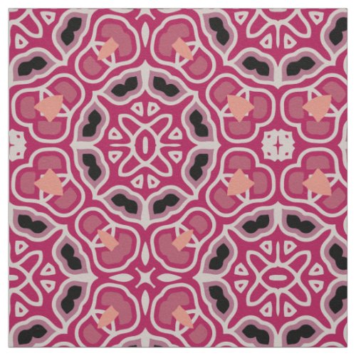 Pink Mosaic Kaleidoscopic Boho Geometric Pattern Fabric