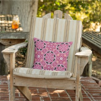 Pink Mosaic Kaleidoscopic Boho Geometric Pattern Outdoor Pillow