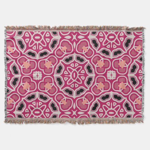 Pink Mosaic Kaleidoscopic Boho Geometric Pattern  Throw Blanket