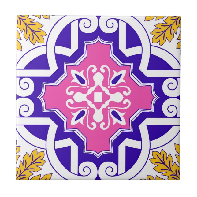 Pink Mosaic Portuguese Mediterranean  Ceramic Tile (Front)