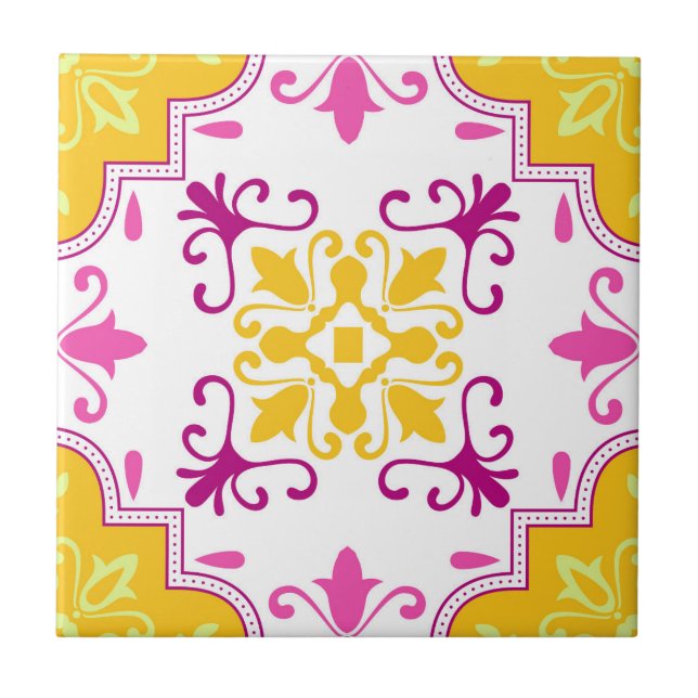 Pink Mosaic Portuguese Mediterranean  Ceramic Tile (Front)
