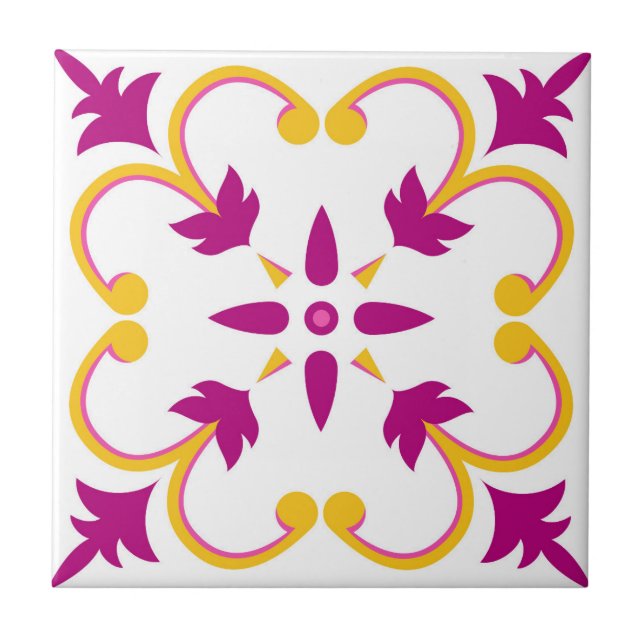 Pink Mosaic Portuguese Mediterranean  Ceramic Tile (Front)