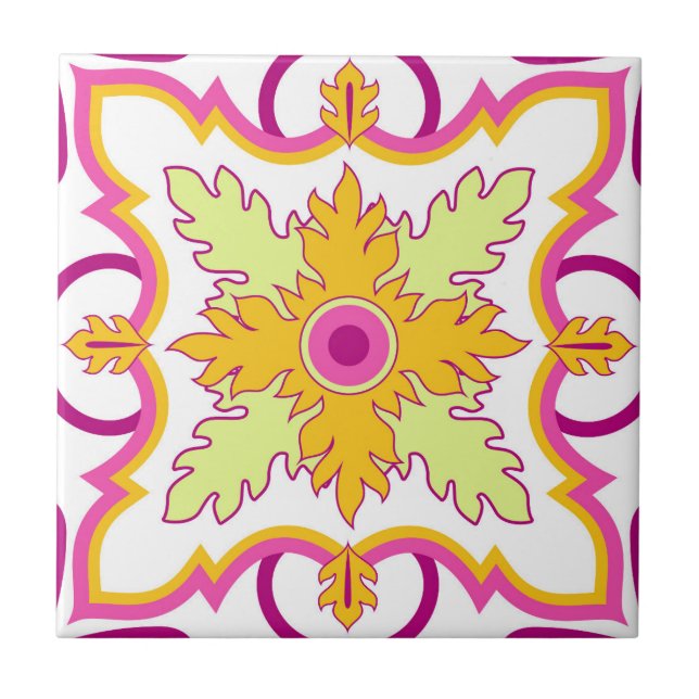 Pink Mosaic Portuguese Mediterranean  Ceramic Tile (Front)