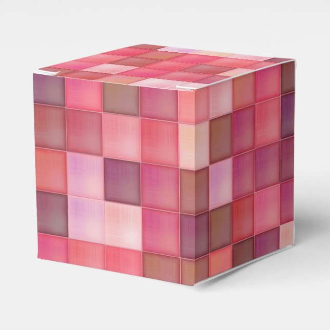 Pink Mosaic Squares Pattern Favor Boxes (Front Side)