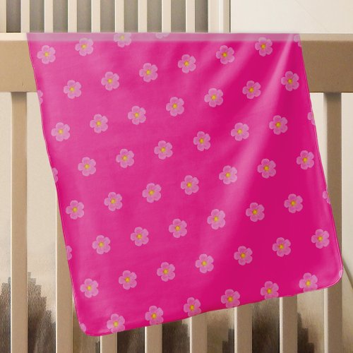 Pink Moss Rose Flower Seamless Pattern on Baby Blanket
