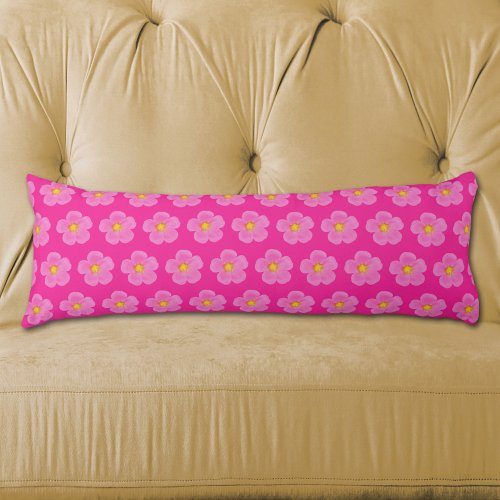 Pink Moss Rose Flower Seamless Pattern on Body Pillow