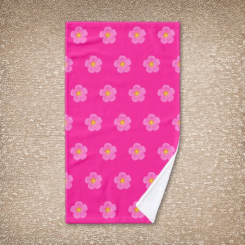 Pink Moss Rose Flower Seamless Pattern on Hand Towel
