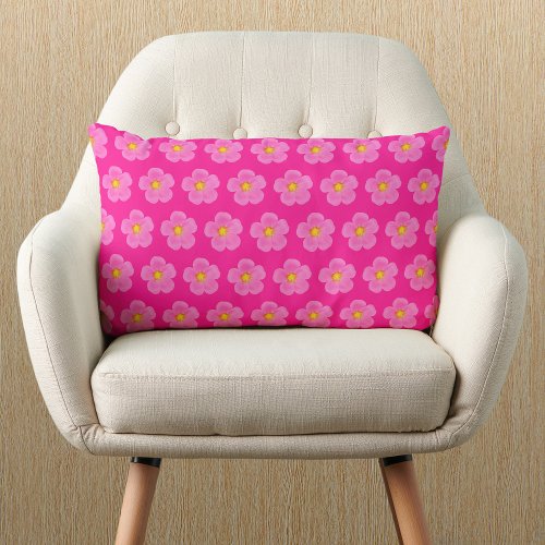 Pink Moss Rose Flower Seamless Pattern on Lumbar Pillow