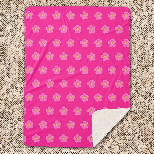 Pink Moss Rose Flower Seamless Pattern on Sherpa Blanket