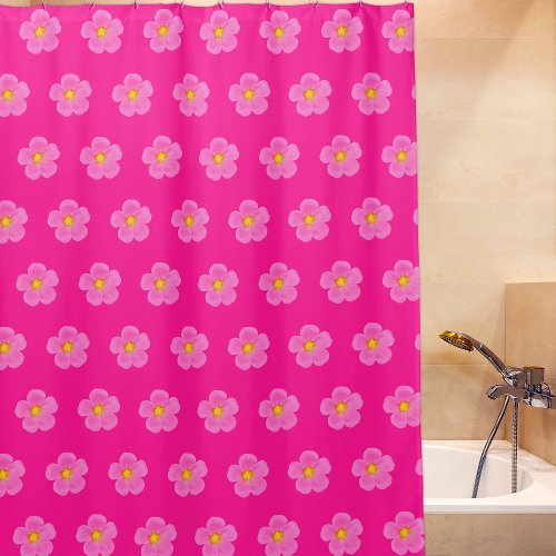 Pink Moss Rose Flower Seamless Pattern on Shower Curtain