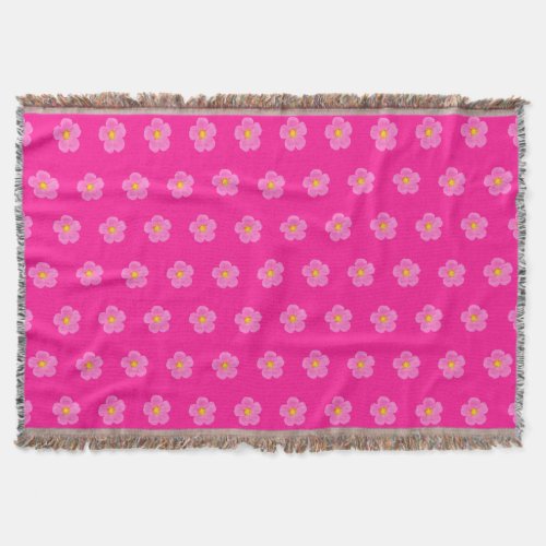Pink Moss Rose Flower Seamless Pattern on Throw Blanket