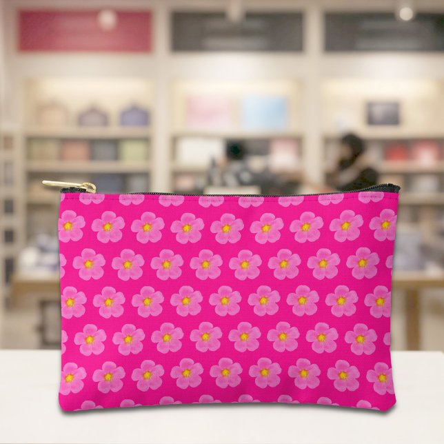 Pink Moss Rose Seamless Pattern Pouch (Pouch with seamless pattern of a pink moss rose)