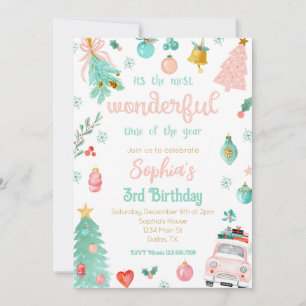 Pink Most Wonderful Time of the Year Birthday Invitation