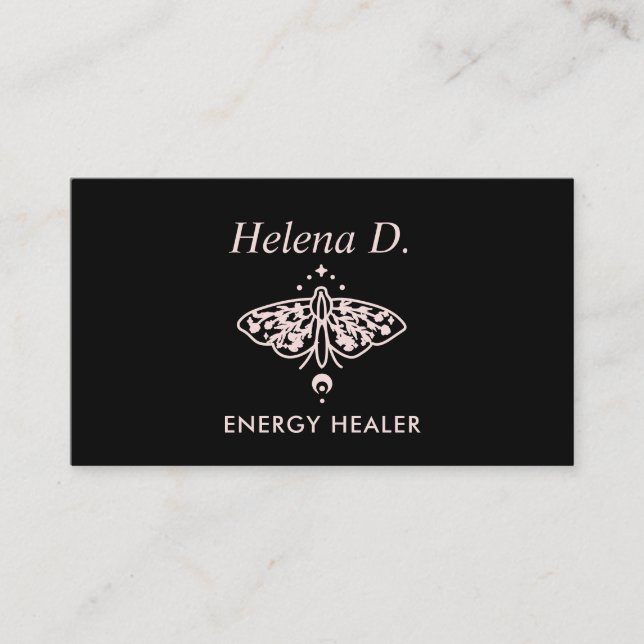 Pink Moth Butterfly Moon Phase Reiki Practitioner  Business Card (Front)