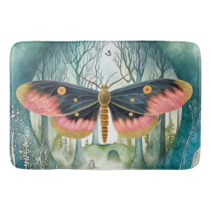 Pink Moth Forest Night Bath Mat