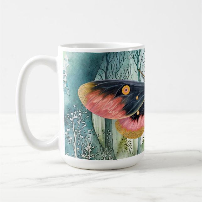 Pink Moth Forest Night Coffee Mug (Left)