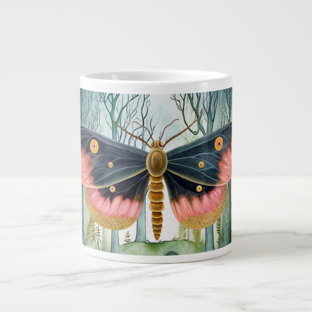 Pink Moth Forest Night Giant Coffee Mug (Front)