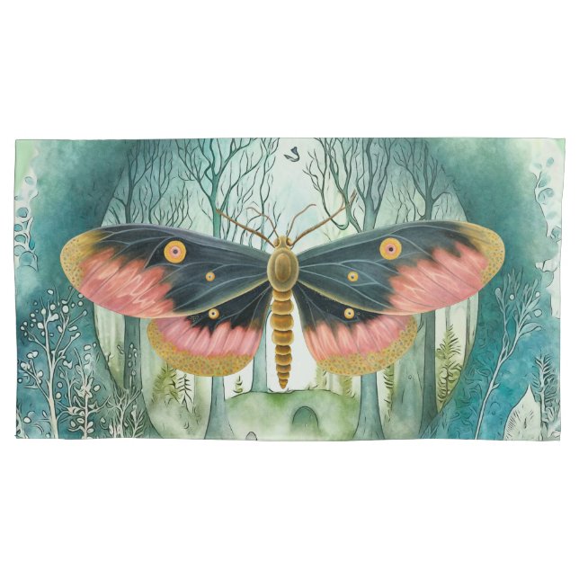 Pink Moth Forest Night Pillow Case (Front)