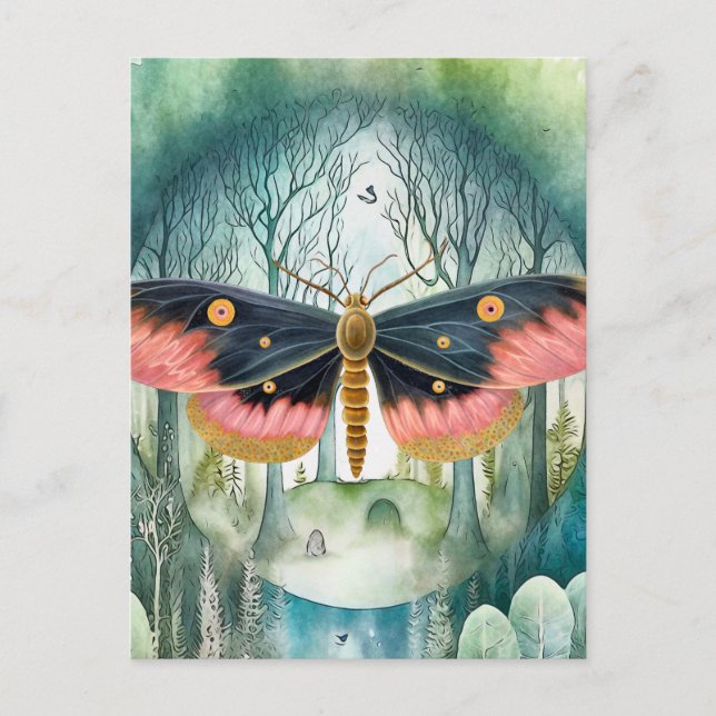 Pink Moth Forest Night Postcard (Front)