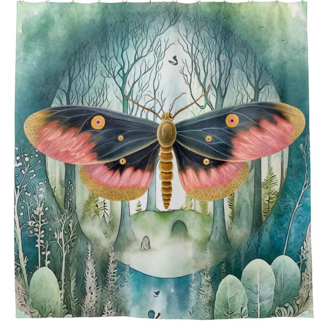 Pink Moth Forest Night Shower Curtain (Front)