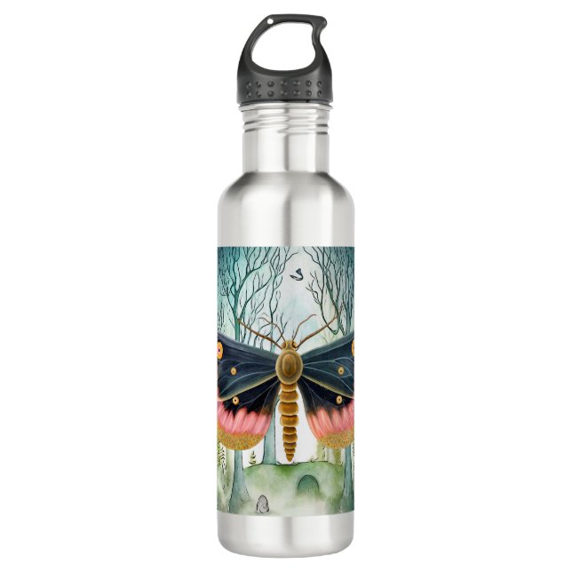 Pink Moth Forest Night Stainless Steel Water Bottle (Front)