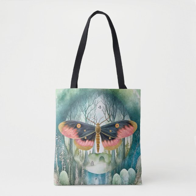 Pink Moth Forest Night Tote Bag (Front)