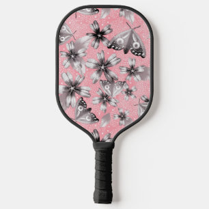 Pink Moth Meadow with monogram  Pickleball Paddle
