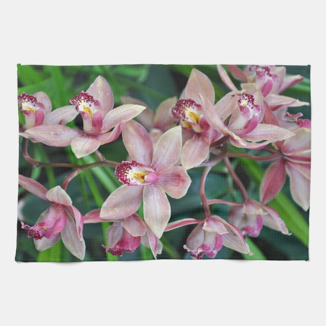 Pink moth orchids kitchen towel (Horizontal)