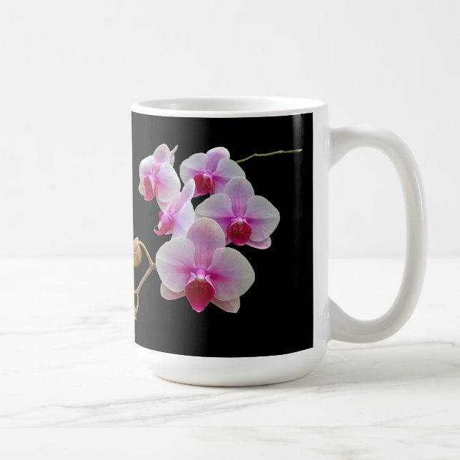 Pink Moth Orchids on Black - Phalaenopsis Coffee Mug (Right)