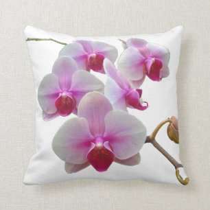 Pink Moth Orchids on White - Phalaenopsis Throw Pillow