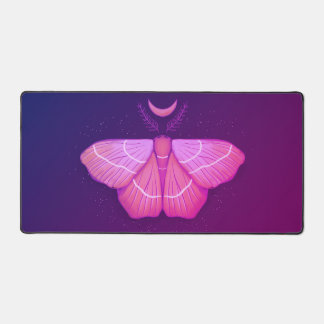 Pink Moth Witchy Night Art – Magical Illustration Desk Mat