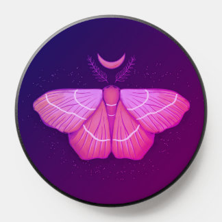Pink Moth Witchy Night Art – Magical Illustration  PopSocket